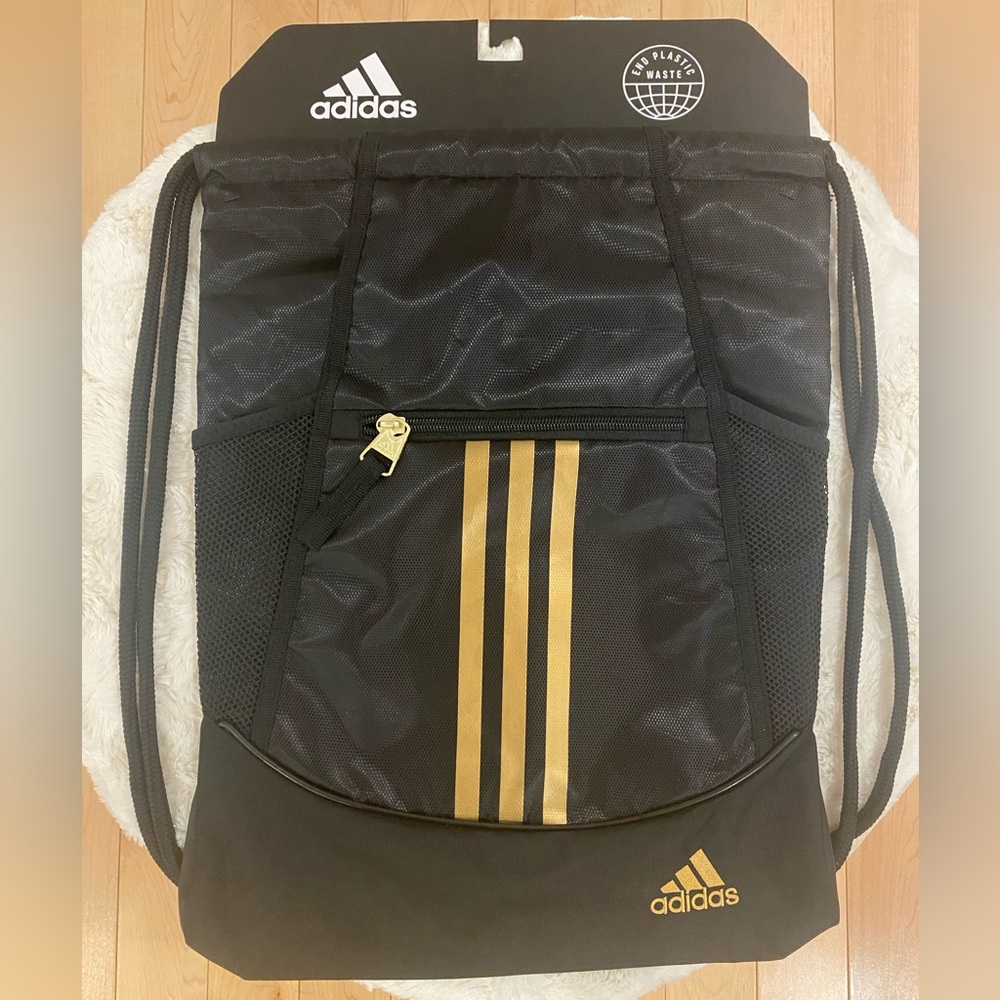 NWT ADIDAS Alliance II Sackpack BLACK/GOLD METALLIC